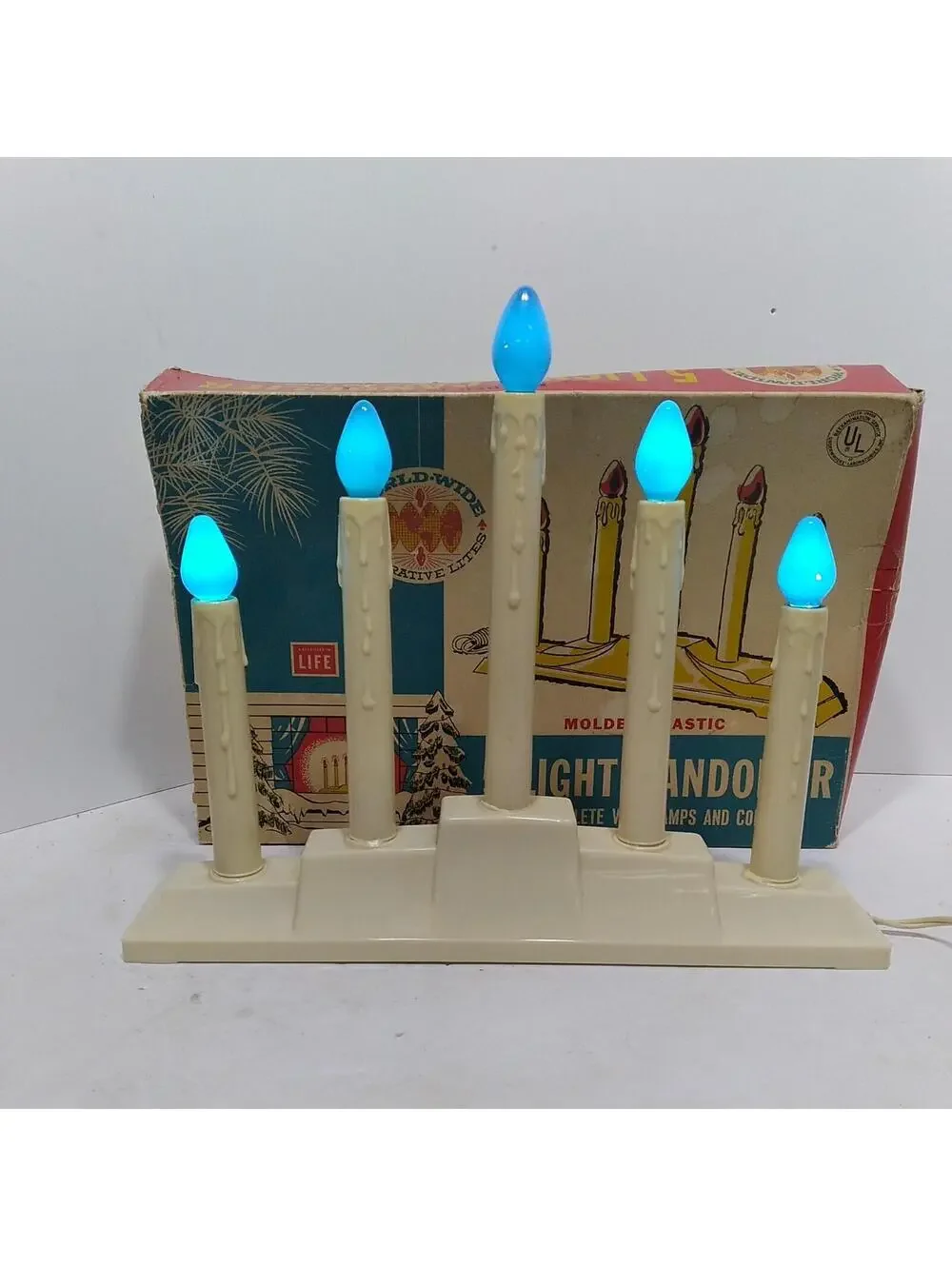 Vtg Five Light Christmas Candolier With 3 Orange Bulbs World Wide Dec. Lites IOB